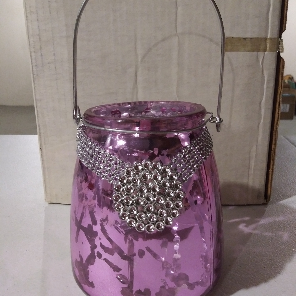 Hot Pink/Rhinestone Mercury Glass Candle Holder